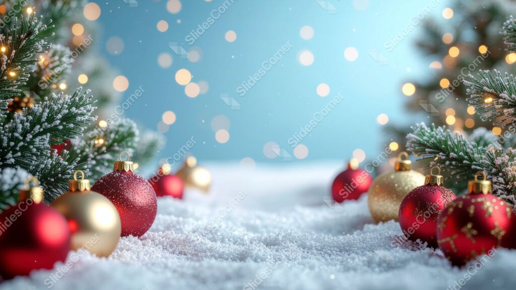 Cold Winter Background with Snow, Lights and Christmas Decorations Cold Winter Background with Snow, Lights and Christmas Decorations
