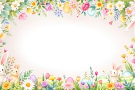 Easter Background for PowerPoint with Colorful Flowers and Easter Bunnies
