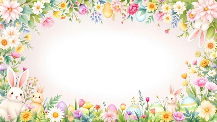 Easter Background for PowerPoint with Colorful Flowers and Easter Bunnies Easter Background for PowerPoint with Colorful Flowers and Easter Bunnies