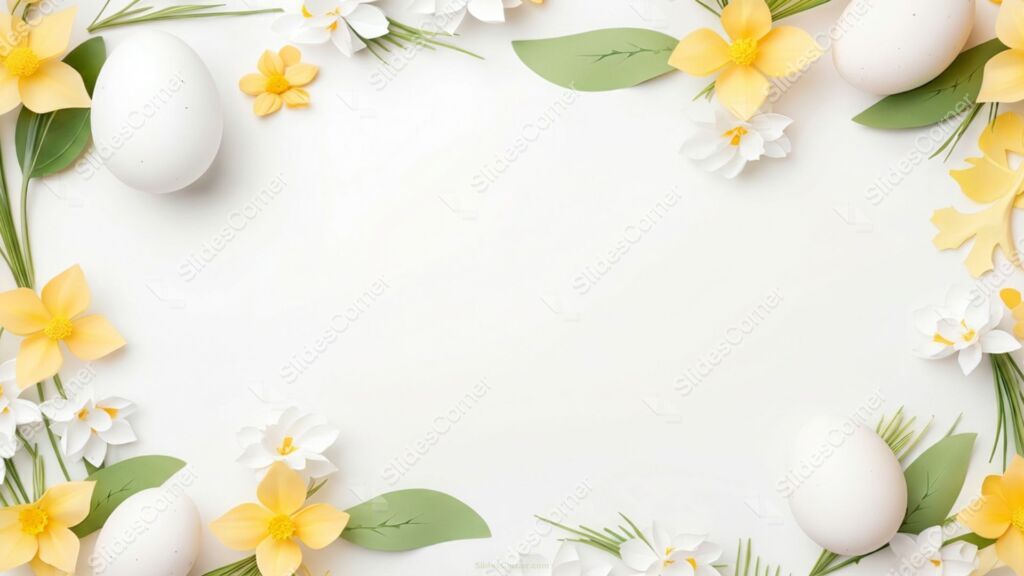 Easter Background with Eggs and Yellow Flowers Easter Background with Eggs and Yellow Flowers