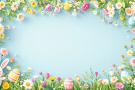 Easter PPT Background with Colorful Flower Frame and Bunnies