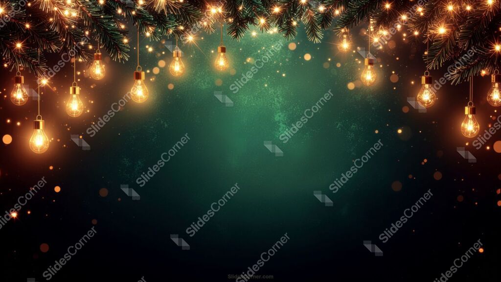 Green Holiday PPT Background with Lights and Christmas Tree Branches Green Holiday PPT Background with Lights and Christmas Tree Branches