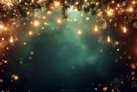 Holiday PowerPoint Background Green with Golden Lights and Tree Branches