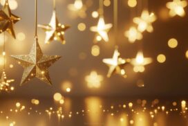 Holiday Season Background with Golden Stars and Lights