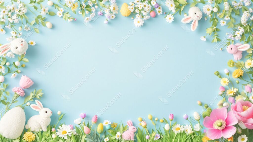 Light Blue Easter PPT Background with Flower and Bunny Frame Light Blue Easter PPT Background with Flower and Bunny Frame