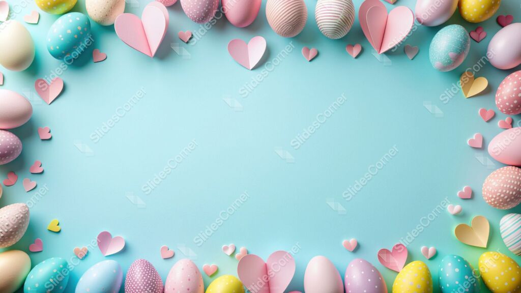 Light blue Easter Background for PowerPoint with Colorful Eggs and Hearts Light blue Easter Background for PowerPoint with Colorful Eggs and Hearts