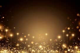 New Year PowerPoint Background in Gold with Festive Lights and Sparkles
