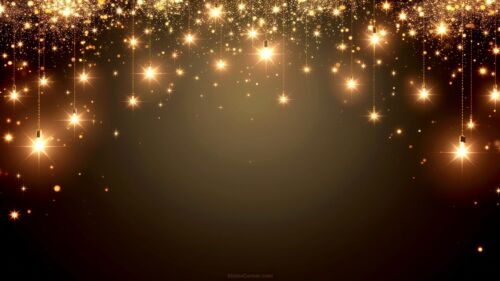 New Year's Background Celebration with Stars and Hanging Golden Lights by SlidesCorner.com