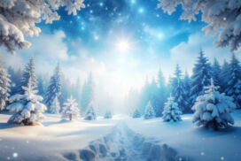 Snowy Winter PPT Background with Pine Trees in a Forest