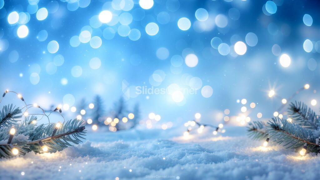 Winter Background for PPT with Snow, Snowflakes, Trees and Warm Lights Winter Background for PPT with Snow, Snowflakes, Trees and Warm Lights