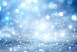 Winter Background with Snow, Snowflakes, and Sparkling Bokeh Lights