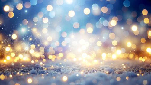 Winter Background with Snow and Twinkling Golden Lights