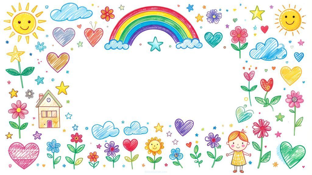 Aesthetic Back to School Background for Slides Drawing with Flowers and Rainbow
