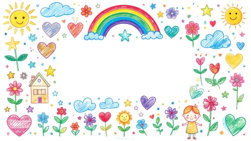 Aesthetic Back to School Background for Slides Drawing with Flowers and Rainbow Aesthetic Back to School Background for Slides Drawing with Flowers and Rainbow