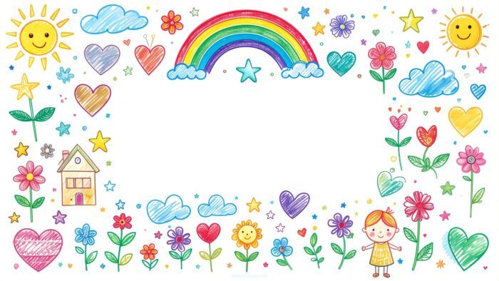Aesthetic Back to School Background for Slides Drawing with Flowers and Rainbow