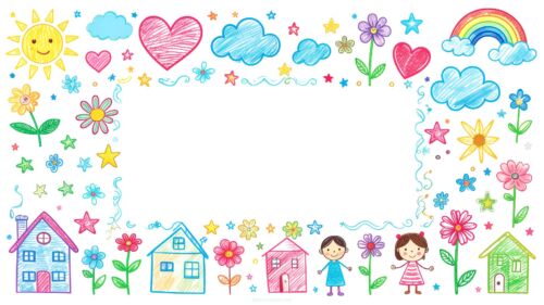 Aesthetic Back to School PPT Background for Slides with Children's Drawings by SlidesCorner.com