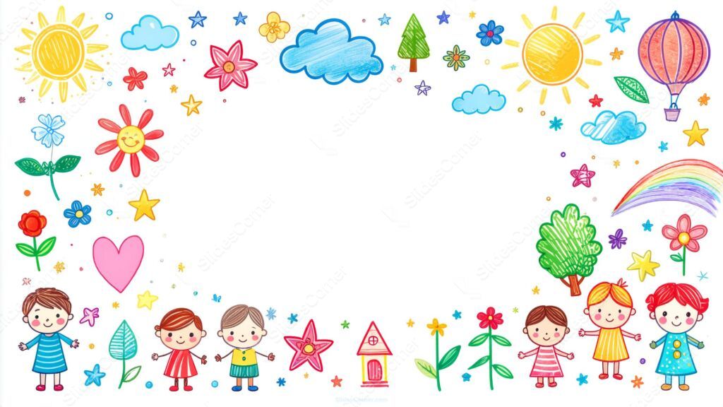 Aesthetic Kids Background for Slides with Pencil Drawings Frame Aesthetic Kids Background for Slides with Pencil Drawings Frame