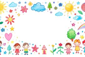 Aesthetic Kids Background for Slides with Pencil Drawings Frame