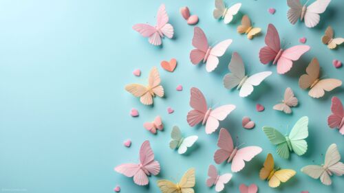 Cute PowerPoint Background Light Blue with Butterflies for Slides