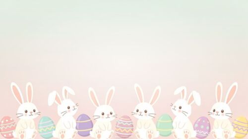 Easter Background with White Bunnies and Colorful Eggs by SlidesCorner.com