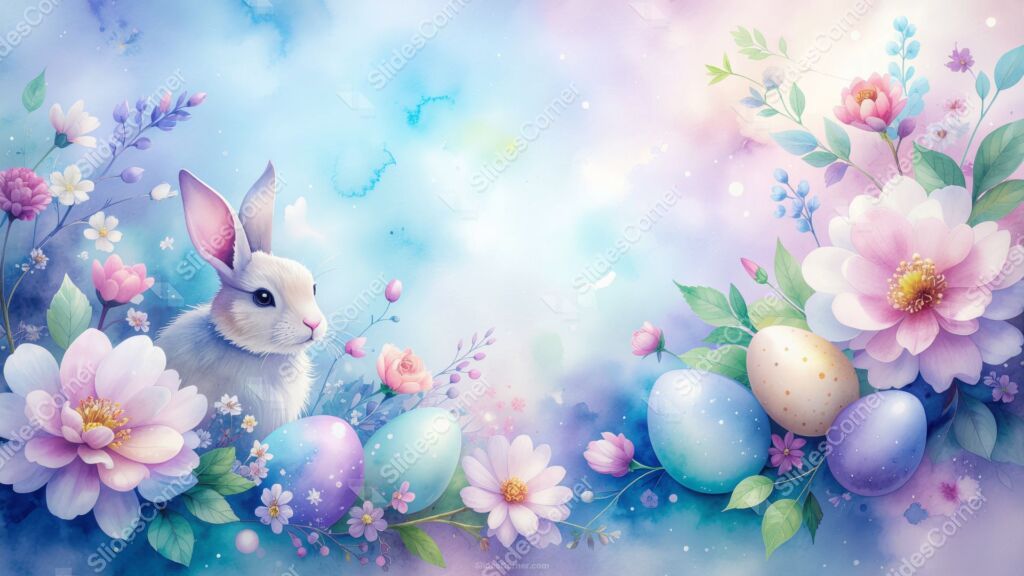 Easter PPT Background with Bunny, Flowers and Easter Eggs Easter PPT Background with Bunny, Flowers and Easter Eggs