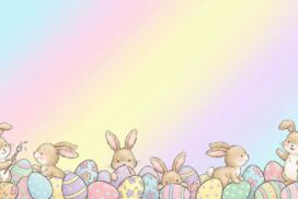 Easter PPT Background with Rainbow Gradient, Bunnies and Eggs