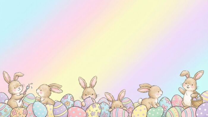 Easter PPT Background with Rainbow Gradient, Bunnies and Eggs