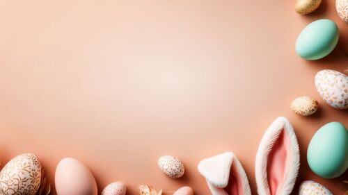 Orange Easter Background for PPT with Fluffy Bunny Ears by SlidesCorner.com