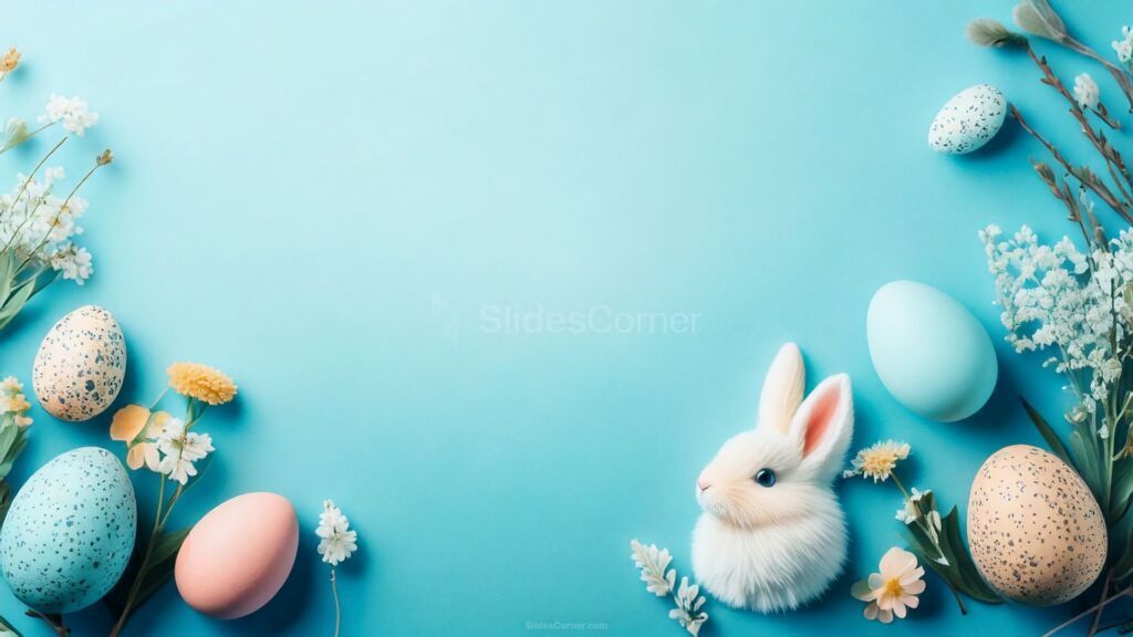 PPT Easter Background Turquoise with Bunny, Eggs and Wildflowers