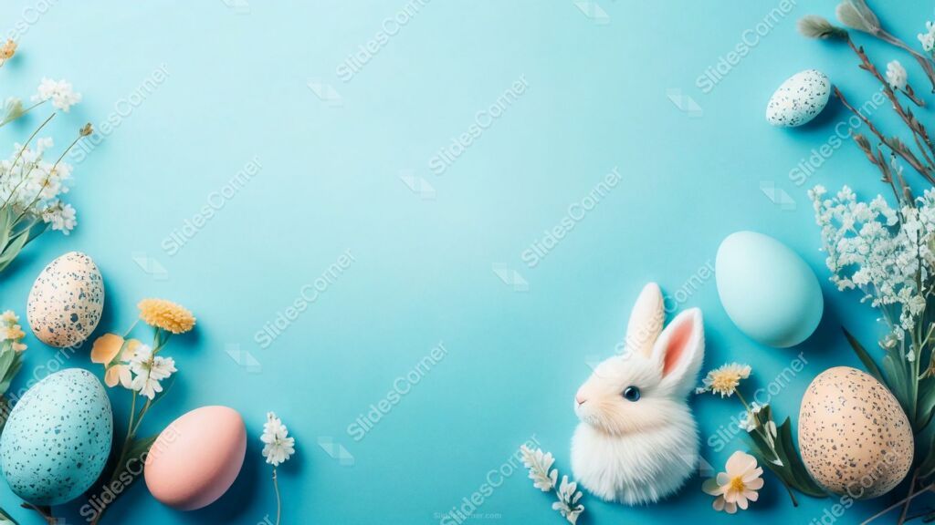 PPT Easter Background Turquoise with Bunny, Eggs and Wildflowers PPT Easter Background Turquoise with Bunny, Eggs and Wildflowers