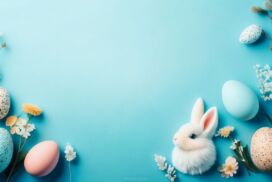 PPT Easter Background Turquoise with Bunny, Eggs and Wildflowers