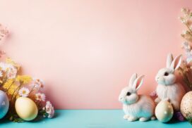 Pink Easter Background for PPT with Bunnies, Eggs, and Flowers