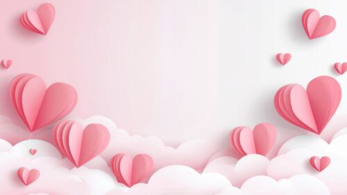 Valentine’s Day Background for PPT with Pink Paper Hearts and Clouds Valentine’s Day Background for PPT with Pink Paper Hearts and Clouds
