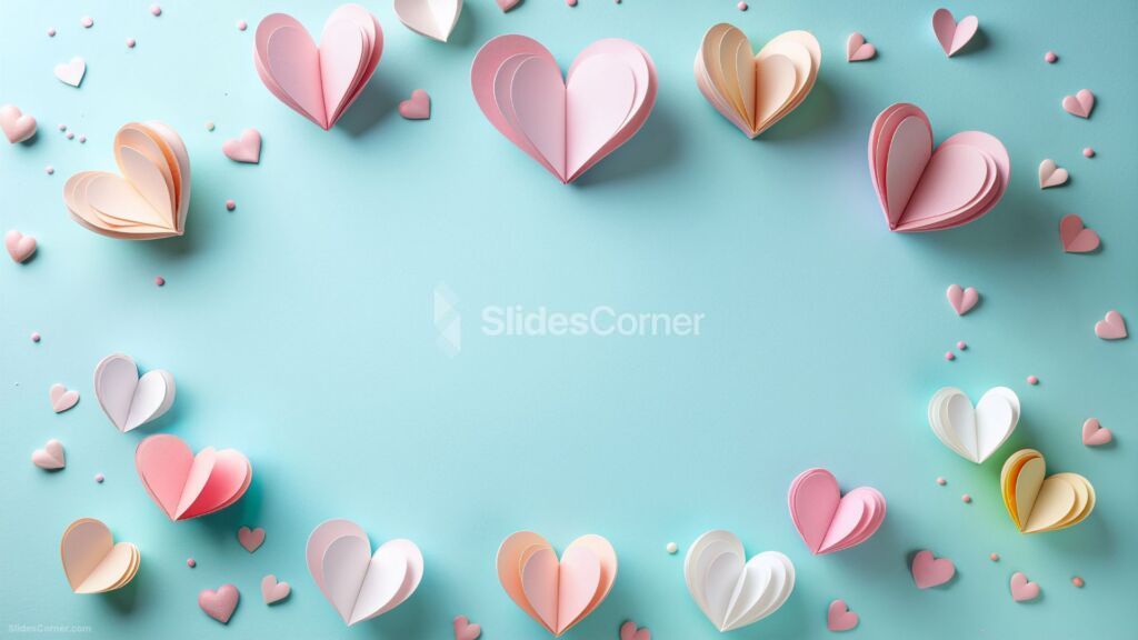Aesthetic Pastel Cute PPT Background with Paper Hearts