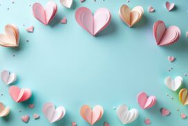 Aesthetic Pastel Cute PPT Background with Paper Hearts