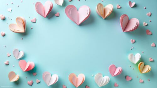Aesthetic Pastel Cute PPT Background with Paper Hearts