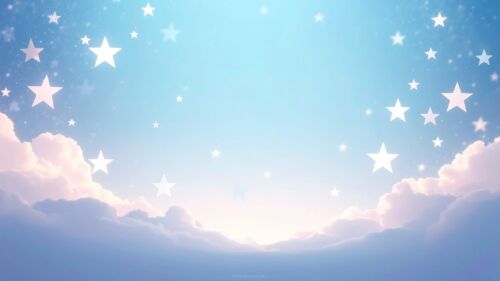 Baby Blue Stars PPT Background with Clouds