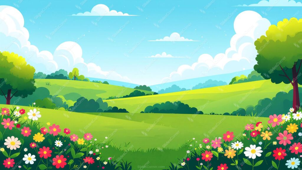 Cartoon Background with Flowers Free HD for PowerPoint, Google Slides and Wallpaper