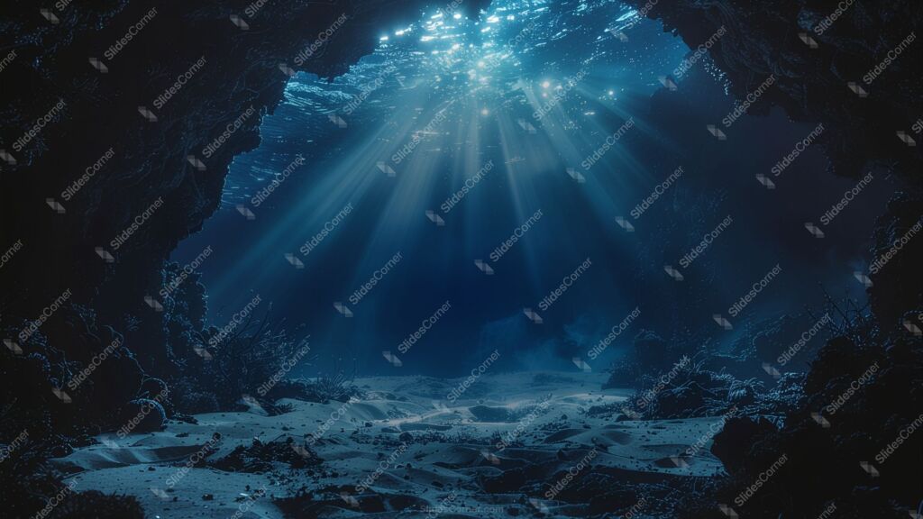 Deep Blue Water Background for Slides with Underwater Seabed View Deep Blue Water Background for Slides with Underwater Seabed View