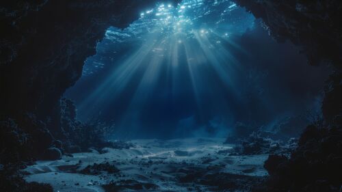 Deep Blue Water Background for Slides with Underwater Seabed View Deep Blue Water Background for Slides with Underwater Seabed View