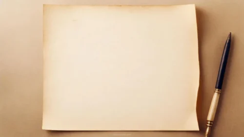 Old historical background with antique paper sheet and vintage ink pen on sepia tones