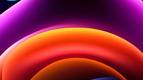Abstract phone wallpaper with dark background and organic liquid gradient shapes in blue, violet and orange – free vertical download 1080x1920