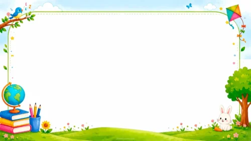 Creative PPT Background for Kids with Green Pencil Border