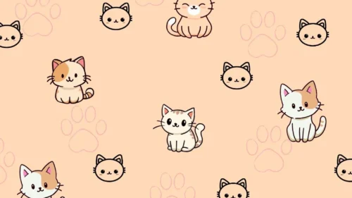 Cute cartoon white cats pattern on light orange vertical wallpaper 1080x1920 free download for Instagram Stories and phone lock screen
