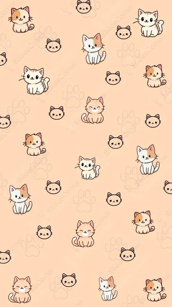 Cute Cat Phone Wallpaper Free Download β Cartoon Kitten Pattern on Light Orange Background Cute Cat Phone Wallpaper Free Download β Cartoon Kitten Pattern on Light Orange Background
