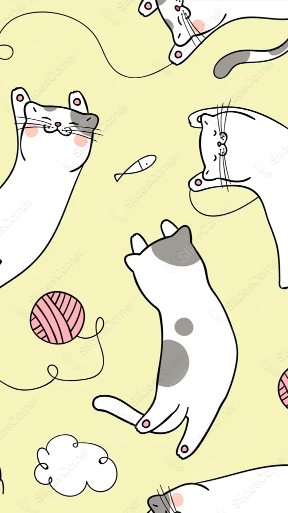 Free Cute Cartoon Cat Wallpaper for Phone — Light Green Vertical Background 1080×1920
