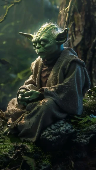 Yoda (Star Wars) Meditating in Dark Forest – Free Phone Wallpaper 1080×1920