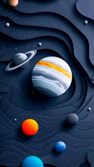 Dark Space Wallpaper with Paper-Cut Solar System Planets – Free Download 1080×1920
