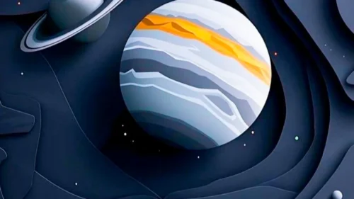 Dark blue space wallpaper with paper-cut layered planets of the solar system in vibrant colors, 1080x1920 vertical background