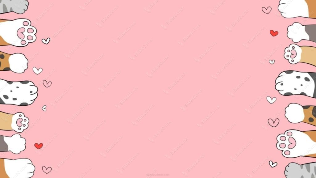 Cute Pink Cat Paws & Hearts Border Background for Presentation Slide